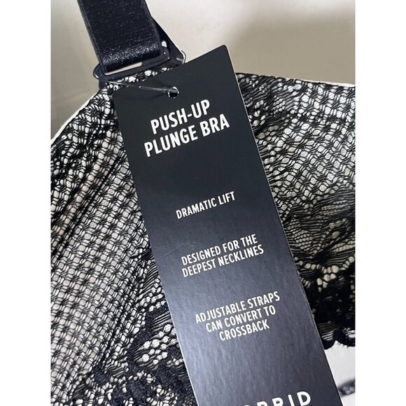 Torrid Bra Floral 46DDD Black Sexy Lace Plunge Push Up Neutral Feminine Staple - Picture 11 of 12